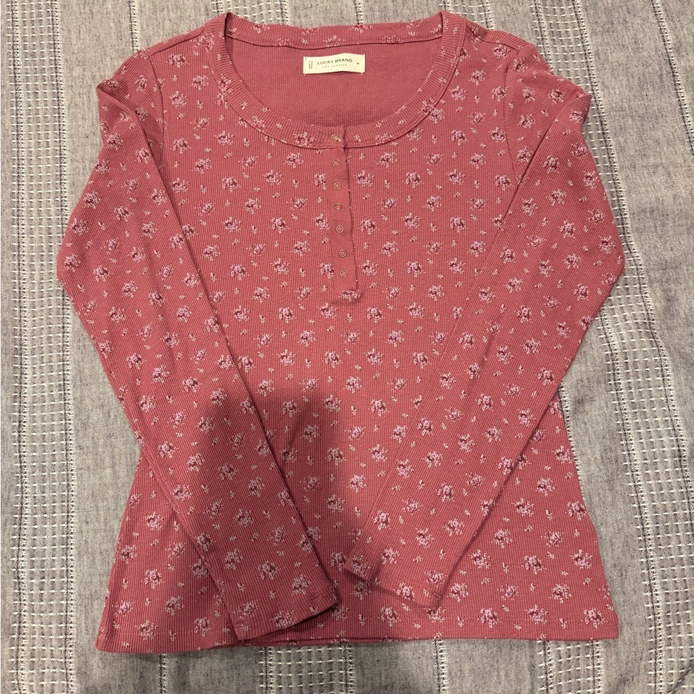 Lucky Brand Pink Floral Button Top
